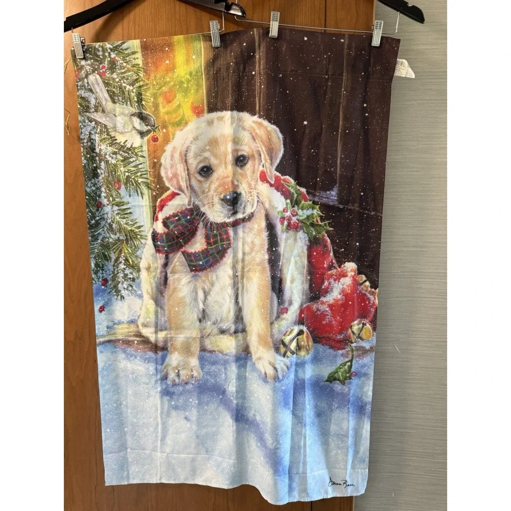 Winter golden retriever dog puppy Christmas Garden Flag Curtain Design Signed